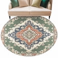 thumbnail image 1 of Round Rugs 6 Ft, Orange Green Boho Non Slip Area Rugs for Kitchen Bedroom Entryway, Medieval Vintage Ethnic Floral Abstract Washable Carpet Runner Rug Floor Mats for Bedroom Home Decor, 1 of 9