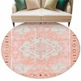 thumbnail image 1 of Round Rugs 6 Ft, Pink Boho Non Slip Area Rugs for Kitchen Bedroom Entryway, Vintage Abstract Tribal Decorative Oriental Washable Carpet Runner Rug Floor Mats for Bedroom Home Decor, 1 of 9