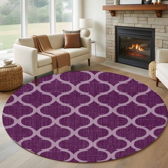 Round Rugs 6 Ft, Purple Non Slip Area Rugs for Kitchen Bedroom Entryway, Aesthetics Contemporary Abstract Art Rustic Washable Carpet Runner Rug Floor Mats for Bedroom Home Decor