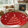 thumbnail image 1 of Round Rugs 6 Ft, Red Christmas Non Slip Area Rugs for Kitchen Bedroom Entryway, Snowflake Xmas Tree Ball Winter Modern Abstract Art Washable Carpet Runner Rug Floor Mats for Bedroom Home Decor, 1 of 9