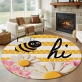 thumbnail image 1 of Round Rugs 6 Ft, Spring Bees Daisy Non Slip Area Rugs for Kitchen Bedroom Entryway, Rustic Tulips Dots Yellow Striped Burlap Washable Carpet Runner Rug Floor Mats for Bedroom Home Decor, 1 of 8