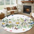 thumbnail image 1 of Round Rugs 6 Ft, Spring Daisy Leaves Non Slip Area Rugs for Kitchen Bedroom Entryway, Farmhouse Watercolor Flowers Butterfly Washable Carpet Runner Rug Floor Mats for Bedroom Home Decor, 1 of 8