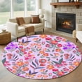 thumbnail image 1 of Round Rugs 6 Ft, Spring Floral Non Slip Area Rugs for Kitchen Bedroom Entryway, Retro Watercolor Flowers Leaves Plants Purple Washable Carpet Runner Rug Floor Mats for Bedroom Home Decor, 1 of 8