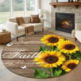 thumbnail image 1 of Round Rugs 6 Ft, Spring Sunflowers Non Slip Area Rugs for Kitchen Bedroom Entryway, Country Farmhouse Brown Wooden Plank Washable Carpet Runner Rug Floor Mats for Bedroom Home Decor, 1 of 8