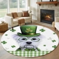 thumbnail image 1 of Round Rugs 6 Ft, St. Patrick's Day Non Slip Area Rugs for Kitchen Bedroom Entryway, Cute Puppy Shamrock Hat Dog Green Plaid Washable Carpet Runner Rug Floor Mats for Bedroom Home Decor, 1 of 8