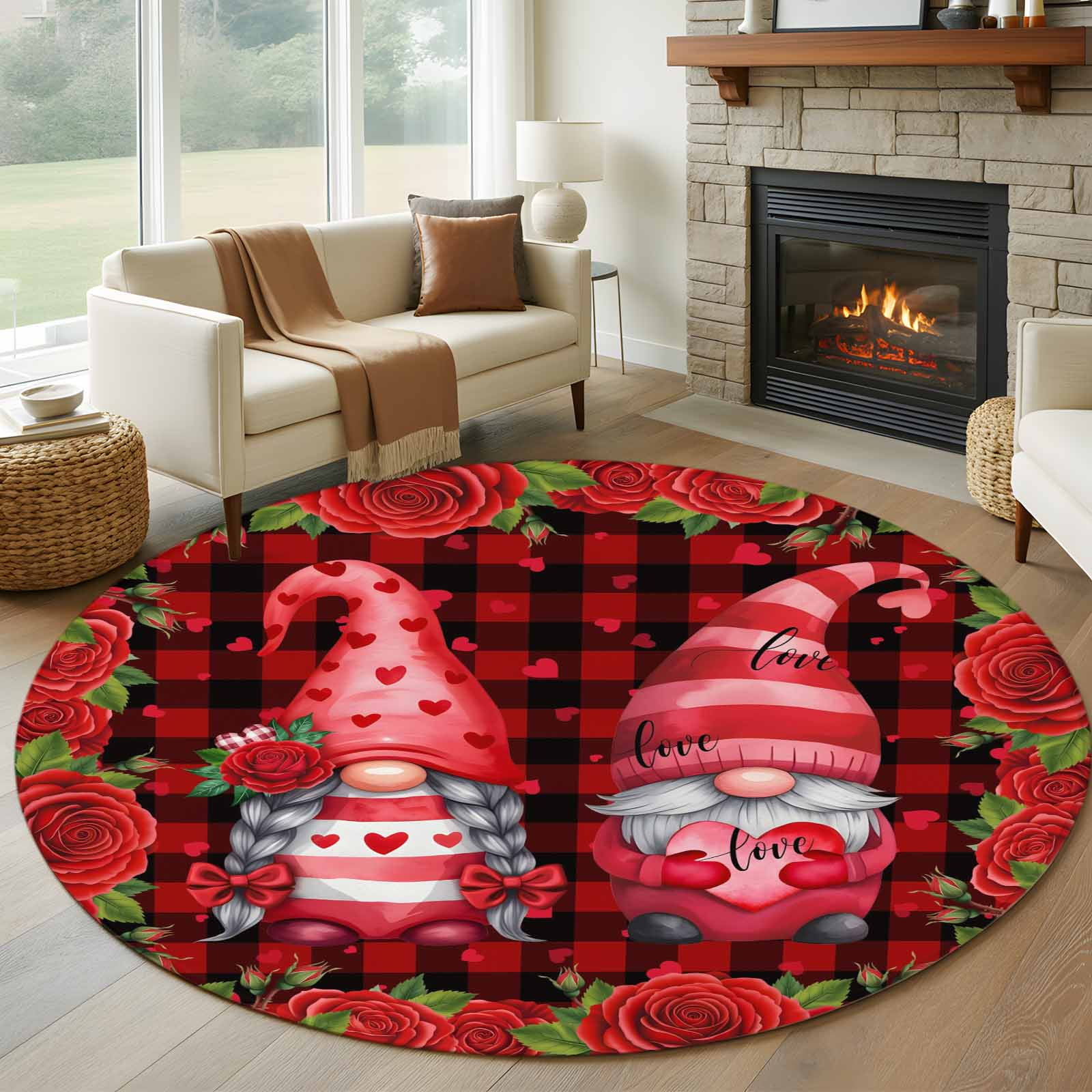 Round Rugs 6 Ft, Valentine's Day Non Slip Area Rugs for Kitchen Bedroom ...