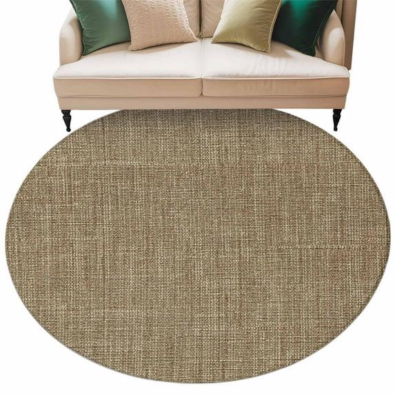 Round Rugs 6 Ft, Vintage Brown Non Slip Area Rugs for Kitchen Bedroom Entryway, Farmhouse Retro Dark Solid Color Linen Texture Washable Carpet Runner Rug Floor Mats for Bedroom Home Decor
