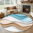 thumbnail image 1 of Round Rugs 6Ft, Aqua Brown Ombre Round Area Rug Washable Indoor Throw Carpet, Geometric Abstract Moire Modern Soft Non Slip Circle Rug for Office Cabinet Home Decor Aesthetic, 1 of 8