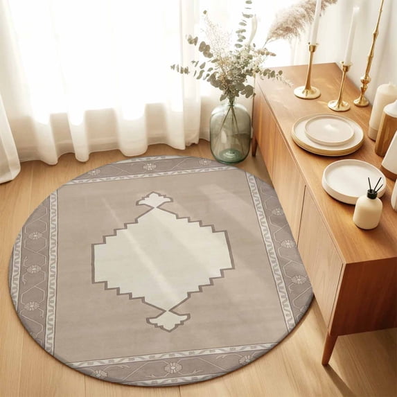 Round Rugs 6Ft, Beige Boho Round Area Rug Washable Indoor Throw Carpet, Southwestern Ethnic Abstract Art Soft Non Slip Circle Rug for Office Cabinet Home Decor Aesthetic