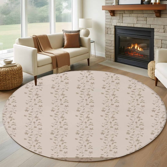 Round Rugs 6Ft, Beige Pink Floral Round Area Rug Washable Indoor Throw Carpet, Spring Flowers Soft Non Slip Circle Rug for Office Cabinet Home Decor Aesthetic
