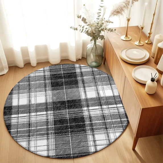 Round Rugs 6Ft, Black Buffalo Plaid Round Area Rug Washable Indoor Throw Carpet, Farmhouse Modern Checkered Soft Non Slip Circle Rug for Office Cabinet Home Decor Aesthetic