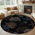 thumbnail image 1 of Round Rugs 6Ft, Black Coral Coastal Round Area Rug Washable Indoor Throw Carpet, Nautical Starfish Summer Beach Soft Non Slip Circle Rug for Office Cabinet Home Decor Aesthetic, 1 of 8