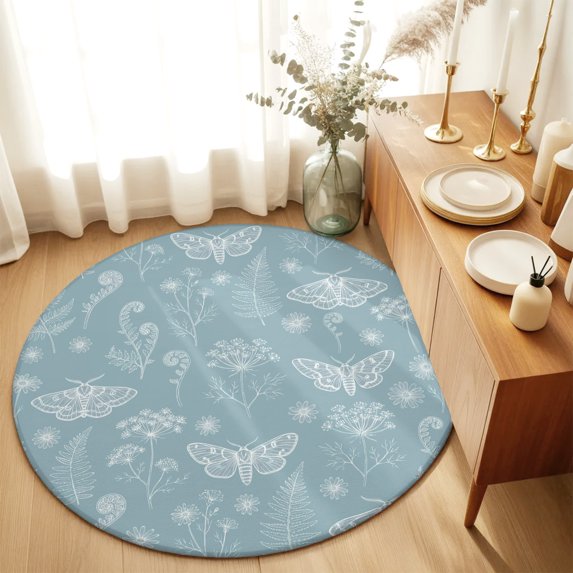 Round Rugs 6Ft, Blue Butterfly Botanical Round Area Rug Washable Indoor Throw Carpet, Summer Plants Line Art Soft Non Slip Circle Rug for Office Cabinet Home Decor Aesthetic