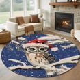 thumbnail image 1 of Round Rugs 6Ft, Blue Owl Christmas Round Area Rug Washable Indoor Throw Carpet, Xmas Snowflake Botanical Vintage Soft Non Slip Circle Rug for Office Cabinet Home Decor Aesthetic, 1 of 8