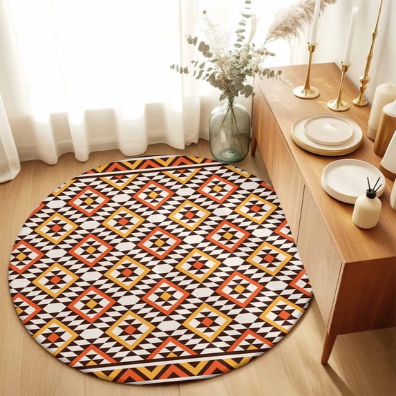 Round Rugs 6Ft, Boho Round Area Rug Washable Indoor Throw Carpet, Abstract Geometric Ethnic Bohemia Textured Soft Non Slip Circle Rug for Office Cabinet Home Decor Aesthetic
