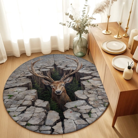 Round Rugs 6Ft, Broken Street Elk Round Area Rug Washable Indoor Throw Carpet, 3D Abstract Art Animal Soft Non Slip Circle Rug for Office Cabinet Home Decor Aesthetic