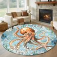 thumbnail image 1 of Round Rugs 6Ft, Brown Octopus Coastal Round Area Rug Washable Indoor Throw Carpet, Nautical Summer Beach Ocean Botanical Soft Non Slip Circle Rug for Office Cabinet Home Decor Aesthetic, 1 of 8