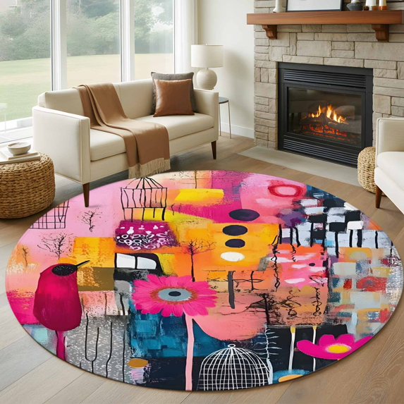 Round Rugs 6Ft, Colorful Oil Painted Round Area Rug Washable Indoor Throw Carpet, Modern Abstract Contemporary Soft Non Slip Circle Rug for Office Cabinet Home Decor Aesthetic
