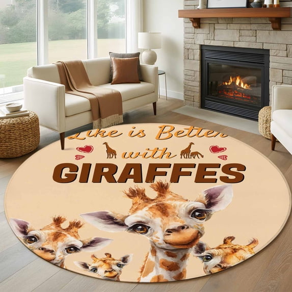 Round Rugs 6Ft, Giraffe Round Area Rug Washable Indoor Throw Carpet, Red Love Heart Farmhouse Animals Soft Non Slip Circle Rug for Office Cabinet Home Decor Aesthetic