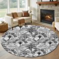 thumbnail image 1 of Round Rugs 6Ft, Grey Tropical Leaves Round Area Rug Washable Indoor Throw Carpet, Summer Palm Trees Botanical Soft Non Slip Circle Rug for Office Cabinet Home Decor Aesthetic, 1 of 8
