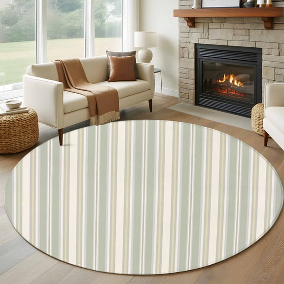 Round Rugs 6Ft, Light Green Lines Round Area Rug Washable Indoor Throw Carpet, Retro Minimalist Stripes Pattern Soft Non Slip Circle Rug for Office Cabinet Home Decor Aesthetic
