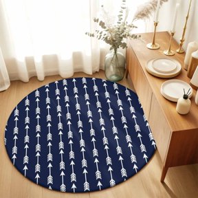 Round Rugs 6Ft, Navy Blue Arrows Round Area Rug Washable Indoor Throw Carpet, Modern Abstract Art Ethnic Tribal Soft Non Slip Circle Rug for Office Cabinet Home Decor Aesthetic