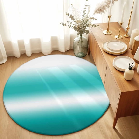 Round Rugs 6Ft, Ombre Turquoise Round Area Rug Washable Indoor Throw Carpet, Modern Abstract Art Gradient Soft Non Slip Circle Rug for Office Cabinet Home Decor Aesthetic