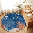 thumbnail image 1 of Round Rugs 6Ft, Orange Navy Blue Coral Round Area Rug Washable Indoor Throw Carpet, Summer Beach Coastal Ocean Starfish Soft Non Slip Circle Rug for Office Cabinet Home Decor Aesthetic, 1 of 8