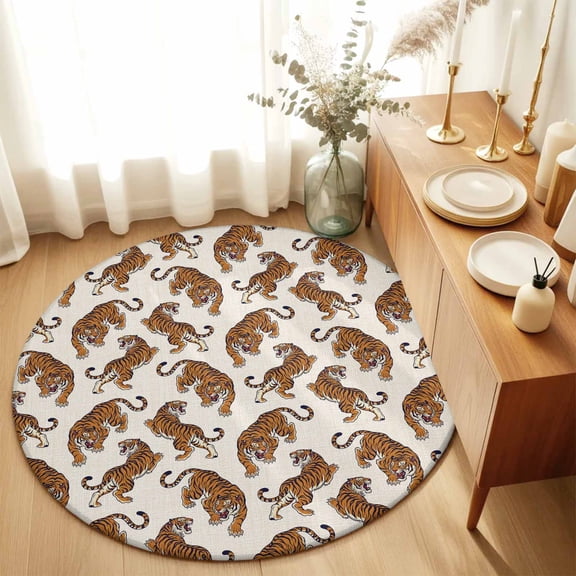 Round Rugs 6Ft, Orange Tiger Round Area Rug Washable Indoor Throw Carpet, Farmhouse Animals Soft Non Slip Circle Rug for Office Cabinet Home Decor Aesthetic