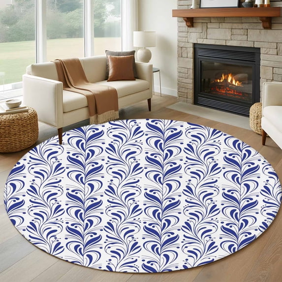 Round Rugs 6Ft, Purple Flower Pattern Round Area Rug Washable Indoor Throw Carpet, Vintage Floral Botanical Simple Soft Non Slip Circle Rug for Office Cabinet Home Decor Aesthetic