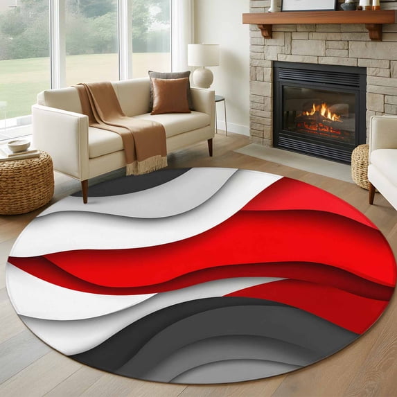 Round Rugs 6Ft, Red Black Ombre Round Area Rug Washable Indoor Throw Carpet, Modern Abstract Aesthetics Geometric Moire Soft Non Slip Circle Rug for Office Cabinet Home Decor Aesthetic