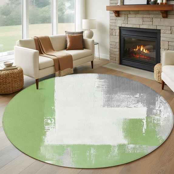 Round Rugs 6Ft, Sage Green Gray Round Area Rug Washable Indoor Throw Carpet, Oil Painting Abstract Geometric Modern Soft Non Slip Circle Rug for Office Cabinet Home Decor Aesthetic