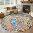 thumbnail image 1 of Round Rugs 6Ft, Seahorse Coastal Round Area Rug Washable Indoor Throw Carpet, Summer Nautical Starfish Coral Brown Anchor Soft Non Slip Circle Rug for Office Cabinet Home Decor Aesthetic, 1 of 8
