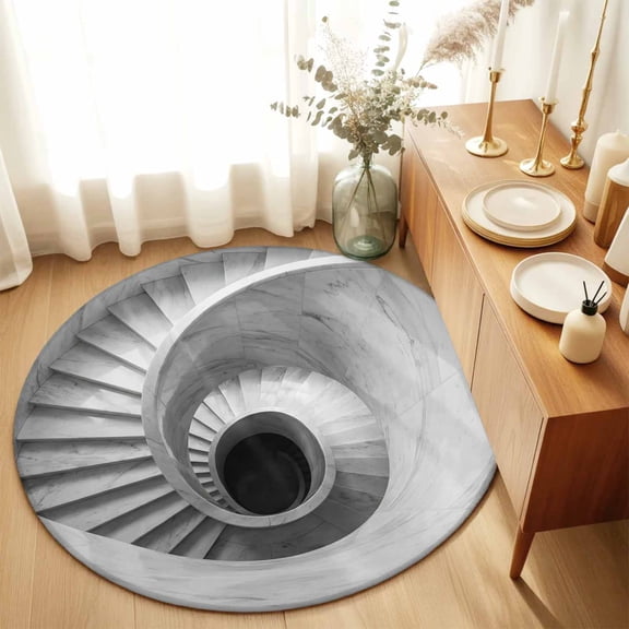 Round Rugs 6Ft, Spiral Marble Staircase Round Area Rug Washable Indoor Throw Carpet, Minimalist Modern Stone Steps Soft Non Slip Circle Rug for Office Cabinet Home Decor Aesthetic