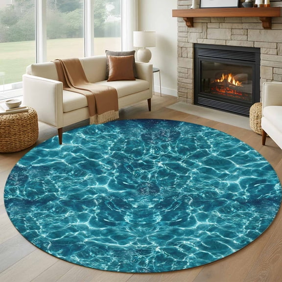 Round Rugs 6Ft, Teal Green Ocean Waves Round Area Rug Washable Indoor Throw Carpet, Summer Sea Pool Soft Non Slip Circle Rug for Office Cabinet Home Decor Aesthetic