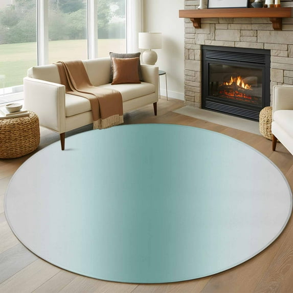 Round Rugs 6Ft, Teal Grey Ombre Round Area Rug Washable Indoor Throw Carpet, Farmhouse Gradient Minimalist Soft Non Slip Circle Rug for Office Cabinet Home Decor Aesthetic