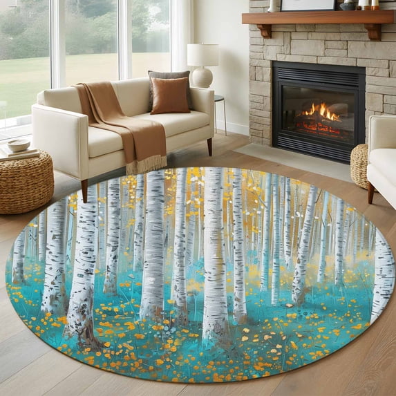 Round Rugs 6Ft, Teal Yellow Oil Painting Round Area Rug Washable Indoor Throw Carpet, Contemporary Abstract Art Soft Non Slip Circle Rug for Office Cabinet Home Decor Aesthetic