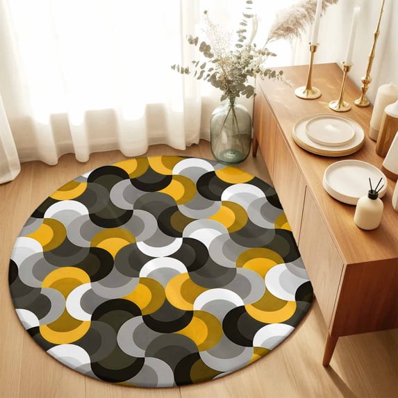 Round Rugs 6Ft, Yellow Grey Abstract Round Area Rug Washable Indoor Throw Carpet, Modern Geometric Ombre Artwork Soft Non Slip Circle Rug for Office Cabinet Home Decor Aesthetic