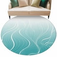 thumbnail image 1 of Round Rugs 7 Ft, Aqua Blue Geometric Non Slip Area Rugs for Kitchen Bedroom Entryway, Modern White Stripe Distortion Art Washable Carpet Runner Rug Floor Mats for Bedroom Home Decor, 1 of 9
