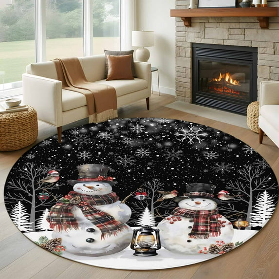 Round Rugs 7 Ft, Black Christmas Non Slip Area Rugs for Kitchen Bedroom ...