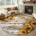 thumbnail image 1 of Round Rugs 7 Ft, Farmhouse Sunflower Non Slip Area Rugs for Kitchen Bedroom Entryway, Vintage Daisy Butterflies Rustic Wood Washable Carpet Runner Rug Floor Mats for Bedroom Home Decor, 1 of 8