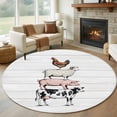 thumbnail image 1 of Round Rugs 7 Ft, Farmhouse Wooden Grain Non Slip Area Rugs for Kitchen Bedroom Entryway, Modern Country Cow Pig Chicken Washable Carpet Runner Rug Floor Mats for Bedroom Home Decor, 1 of 8