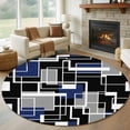 thumbnail image 1 of Round Rugs 7 Ft, Navy Blue Black Geometric Non Slip Area Rugs for Kitchen Bedroom Entryway, Modern Color Block Abstract Washable Carpet Runner Rug Floor Mats for Bedroom Home Decor, 1 of 8