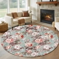 thumbnail image 1 of Round Rugs 7 Ft, Pink Green Spring Floral Non Slip Area Rugs for Kitchen Bedroom Entryway, Vintage Botanical Summer Washable Carpet Runner Rug Floor Mats for Bedroom Home Decor, 1 of 8