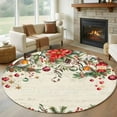 thumbnail image 1 of Round Rugs 7 Ft, Red Christmas Non Slip Area Rugs for Kitchen Bedroom Entryway, Xams Tree Winter Poinsettia Pine Cones Farmhouse Washable Carpet Runner Rug Floor Mats for Bedroom Home Decor, 1 of 9