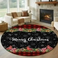 thumbnail image 1 of Round Rugs 7 Ft, Red Plaid Christmas Non Slip Area Rugs for Kitchen Bedroom Entryway, Xmas Snowflake Botanical Poinsettia Washable Carpet Runner Rug Floor Mats for Bedroom Home Decor, 1 of 9