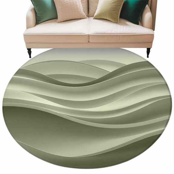 Round Rugs 7 Ft, Sage Green Striped Non Slip Area Rugs for Kitchen Bedroom Entryway, Modern Abstract Art Wave Moire Gradient Washable Carpet Runner Rug Floor Mats for Bedroom Home Decor