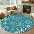 thumbnail image 1 of Round Rugs 7 Ft, Teal Snowflake Christmas Non Slip Area Rugs for Kitchen Bedroom Entryway, Xmas Winter Abstract Art Washable Carpet Runner Rug Floor Mats for Bedroom Home Decor, 1 of 9