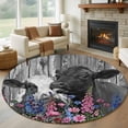 thumbnail image 1 of Round Rugs 7Ft, Black Cows Round Area Rug Washable Indoor Throw Carpet, Country Pink Spring Floral Elegant Farmhouse Wooden Large Non Slip Circle Rug for Dining Room Playroom Home Decor Aesthetic, 1 of 8
