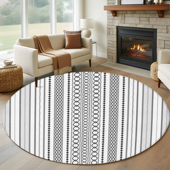 Round Rugs 7Ft, Black White Striped Round Area Rug Washable Indoor Throw Carpet, Modern Farmhouse Geometric Large Non Slip Circle Rug for Dining Room Playroom Home Decor Aesthetic